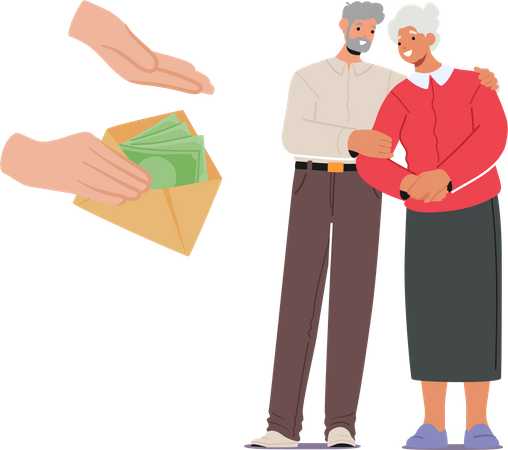 Senior citizen receiving financial aid  Illustration