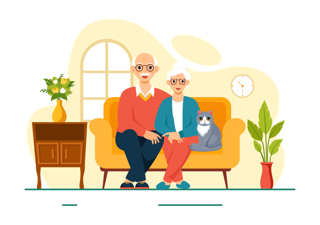 Senior Citizen sitting on sofa at home  Illustration
