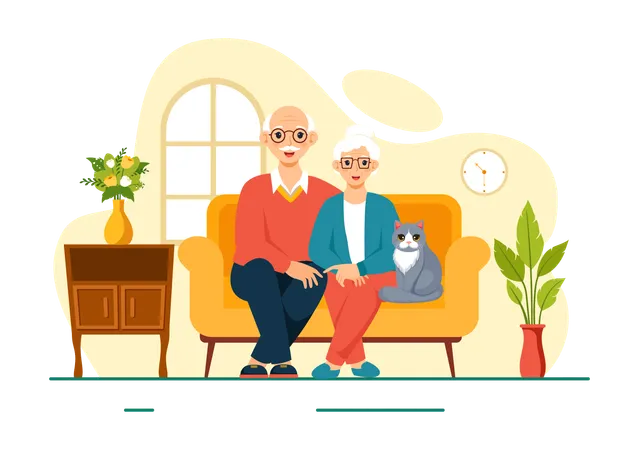 Senior Citizen sitting on sofa at home  Illustration