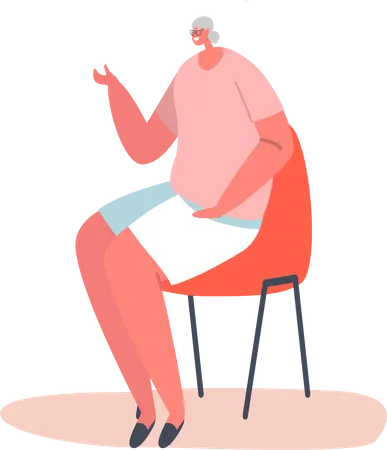 Senior citizen woman smiling while sitting on chair Illustration