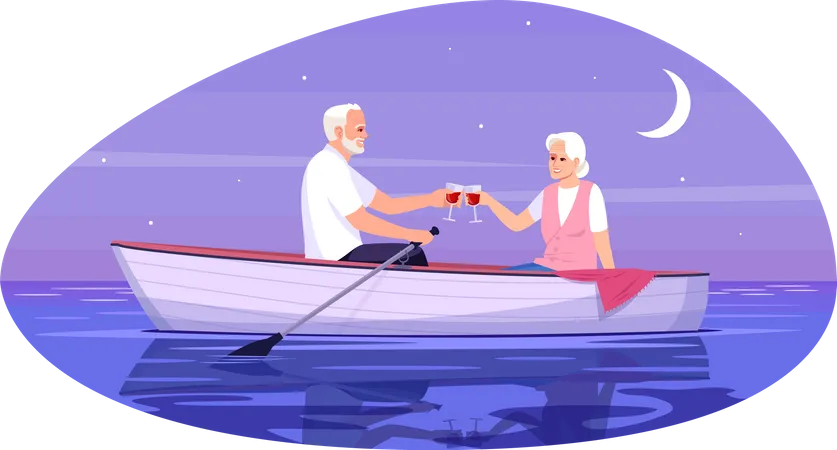 Senior couple celebrate anniversary Illustration