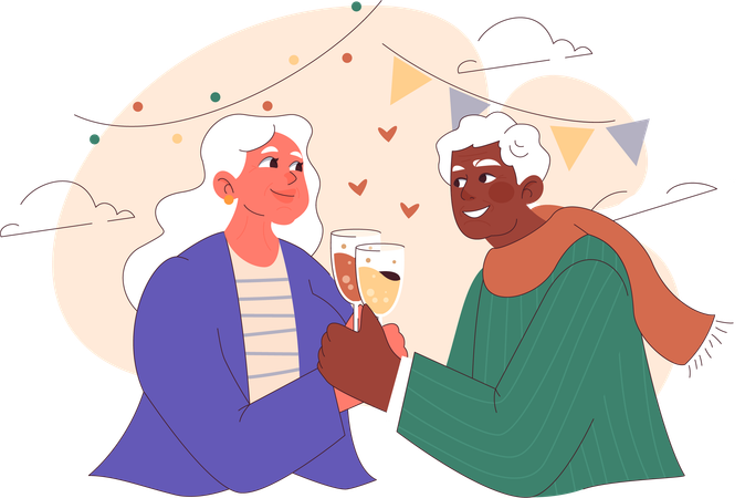 Senior couple celebrating party  Illustration