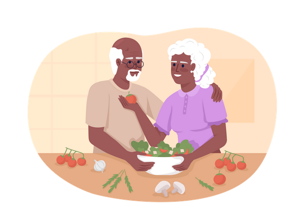 Senior couple cook dinner in kitchen  Illustration