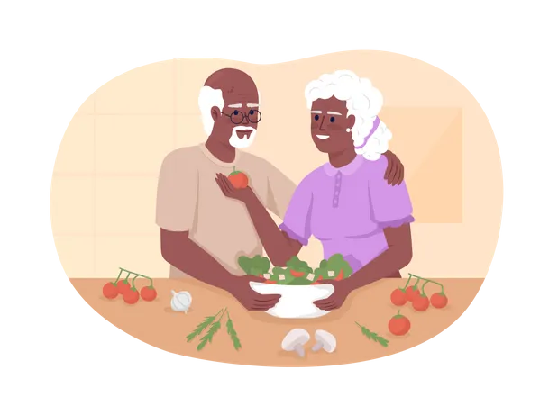 Senior couple cook dinner in kitchen  Illustration