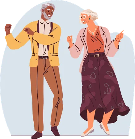 Old Couple Dance Vector Illustration Holding Hands While Dancing Old Characters Dating Love Active Funny Old Couple Dancing At Party Grandparents Celebrating Anniversary Man And Woman Hold Hand Illustration