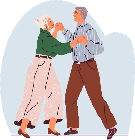 Old Couple Dance Vector Illustration Happy Old Man And Woman Dancing With Joy Cute Lovely Senior Couple Of Woman And Man Dancing Active Elderly Females And Males Moving To Music Illustration