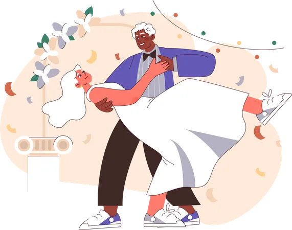 Senior couple dancing on floor  Illustration