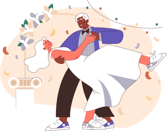 Senior couple dancing on floor  Illustration