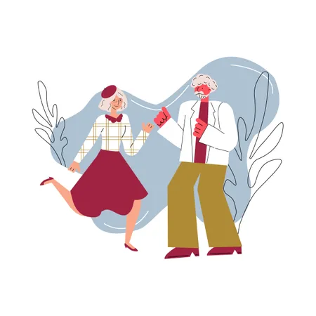 Couple de personnes âgées dansant  Illustration