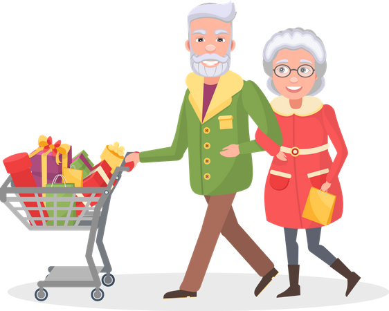 Senior Couple Doing Christmas Shopping  Illustration