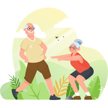 Senior couple doing exercise while conscious about Health and Wellness  Illustration