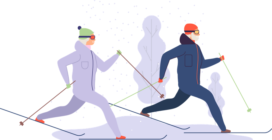 Senior couple doing ice skiing Illustration
