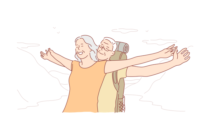 Senior couple enjoying hiking trip  Illustration