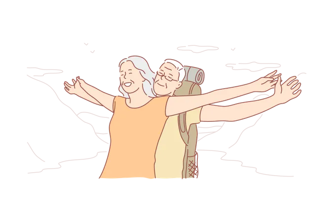 Senior couple enjoying hiking trip  Illustration