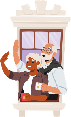 Senior couple enjoys peaceful moment by an open window  Illustration