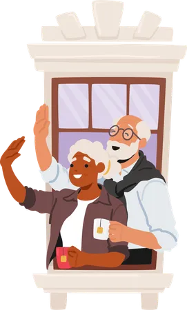 Senior couple enjoys peaceful moment by an open window  Illustration