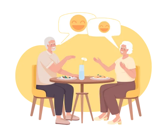 Senior couple having dinner together and laughing Illustration