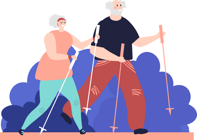 Senior couple hiking Illustration
