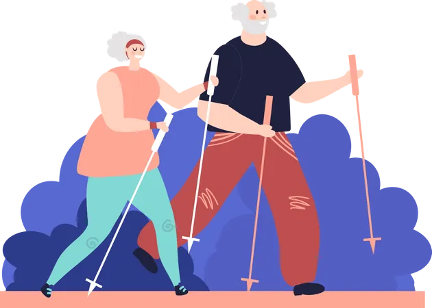 Senior couple hiking  Illustration