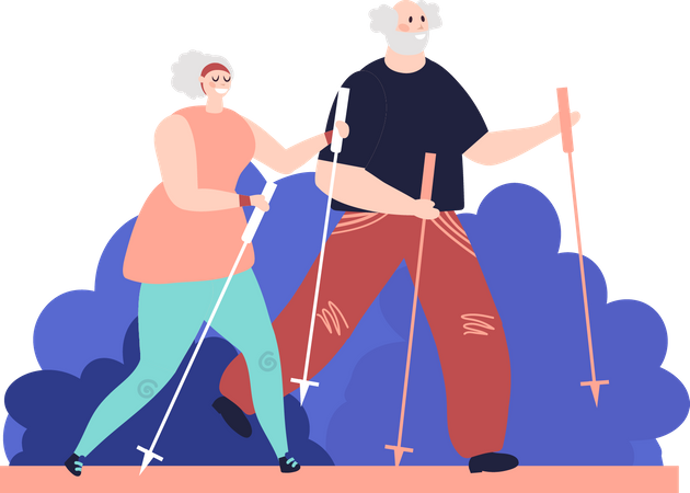 Senior couple hiking  Illustration