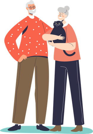 Senior couple holding cat  Illustration