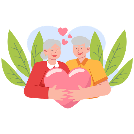 Senior couple holding heart Illustration