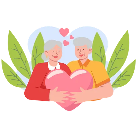 Senior couple holding heart Illustration