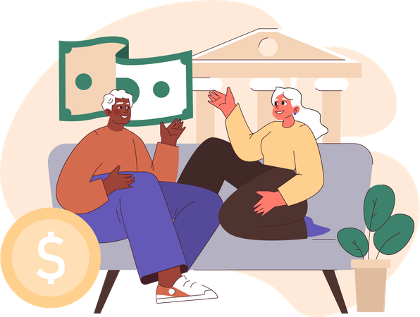 Senior couple investing money in bank  Illustration