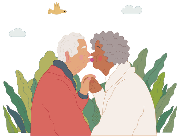 Senior Couple Kissing  Illustration