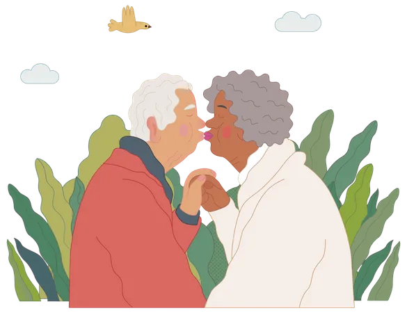 Senior Couple Kissing  Illustration