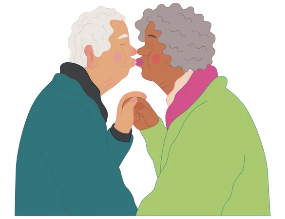 Senior Couple Kissing  Illustration