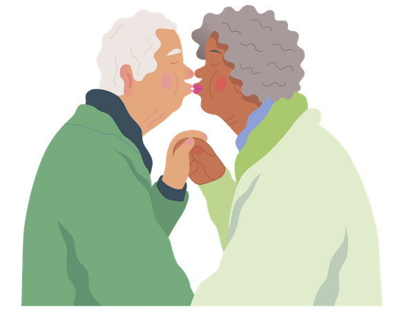 Senior Couple Lips Kissing Illustration