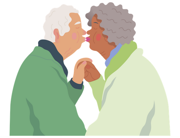 Senior Couple Lips Kissing  Illustration