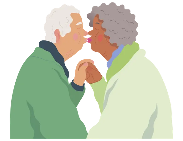 Senior Couple Lips Kissing  Illustration