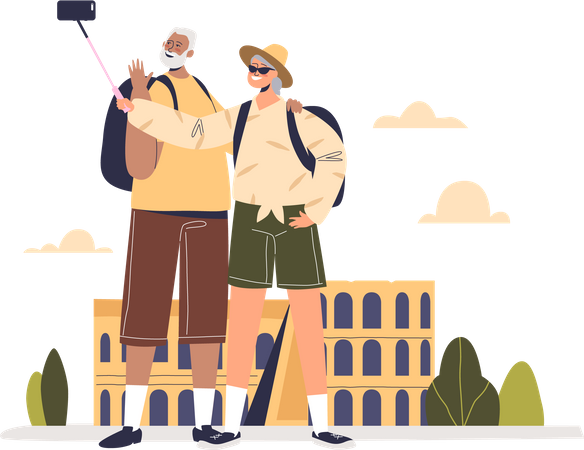 Senior couple make selfie on vacation  Illustration