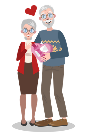 Senior couple on valentine day Illustration