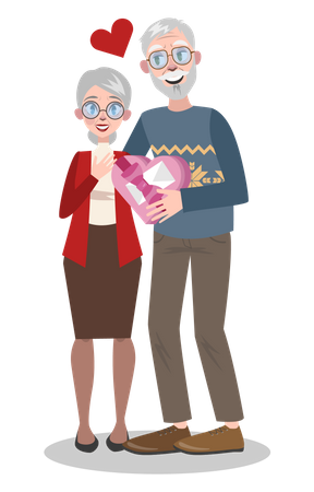 Senior couple on valentine day  Illustration