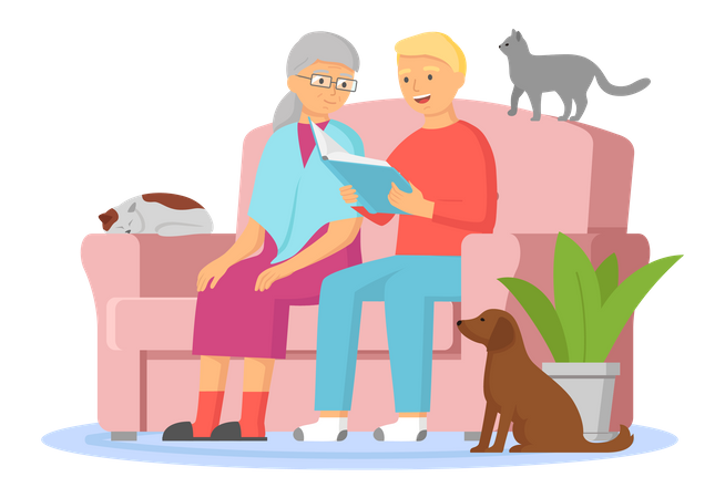 Senior Couple reading book  Illustration