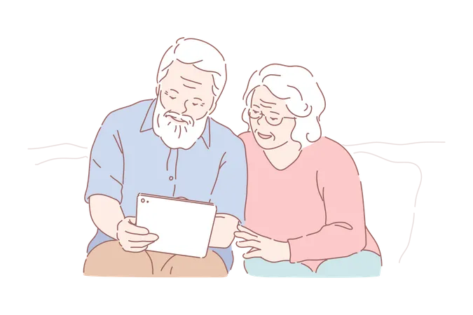 Couples aînés, regarder, vieux, mémoire  Illustration