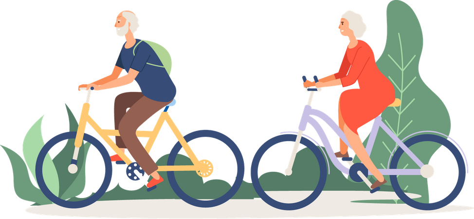 Senior couple riding cycle Illustration