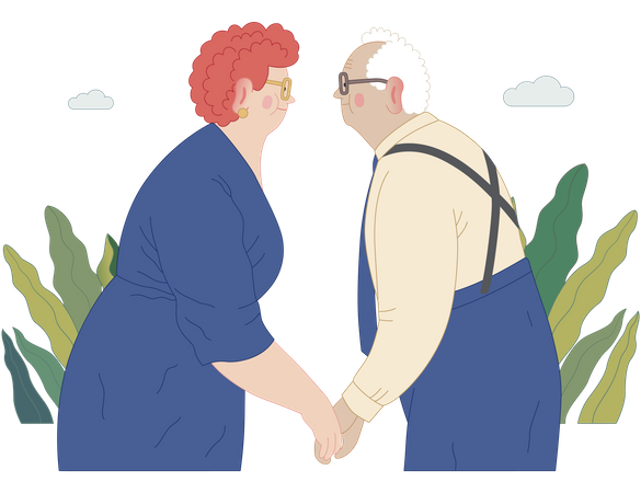 Senior Couple Standing Ebraced Together Holding their Hands Illustration