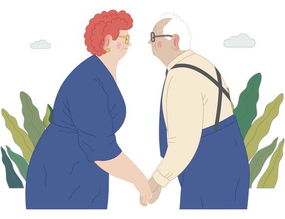 Senior Couple Standing Ebraced Together Holding their Hands  Illustration