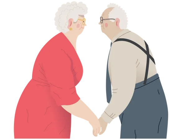 Senior Couple Standing embraced Together Holding their Hands Illustration