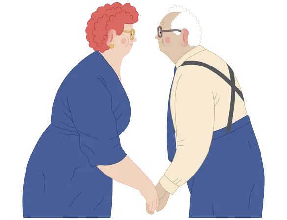 Senior Couple Standing embraced Together Holding their Hands Illustration