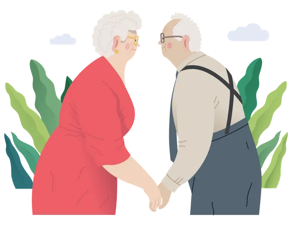 Senior Couple Standing embraced Together Holding their Hands  Illustration