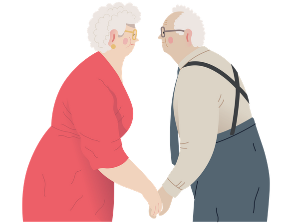 Senior Couple Standing embraced Together Holding their Hands  Illustration