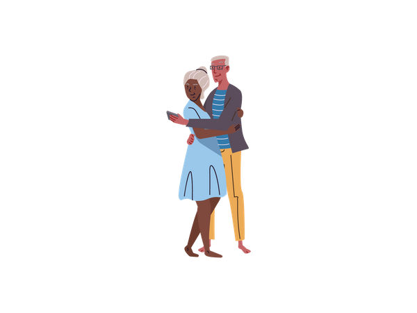 Senior couple taking mobile selfie  Illustration