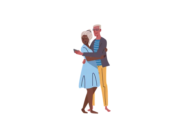 Senior couple taking mobile selfie  Illustration