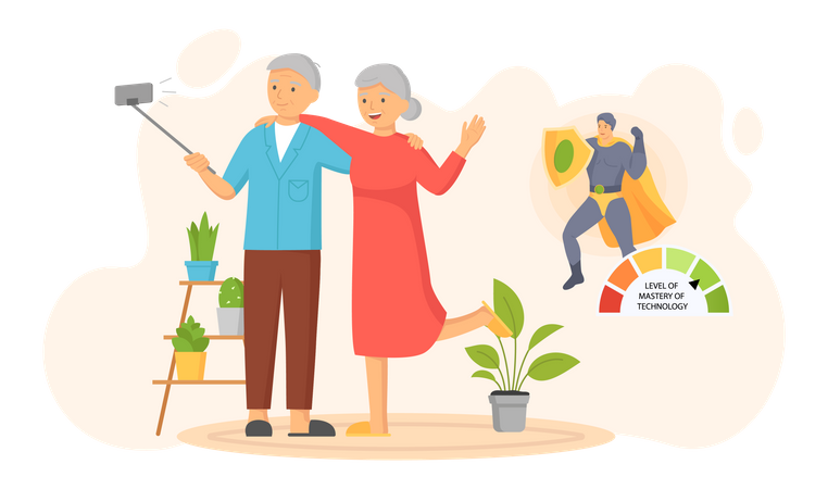 Senior couple taking selfie  Illustration