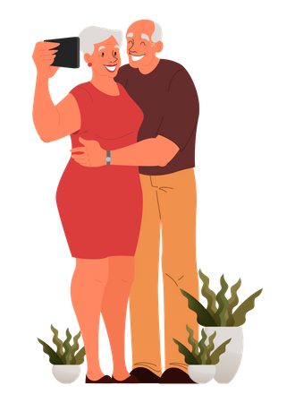 Senior couple taking selfie together Illustration